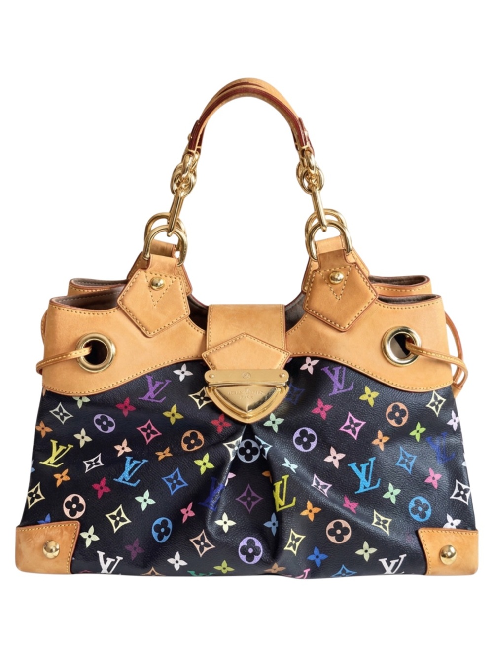 LOUIS VUITTON Black Murakami Multicolor Monogram URSULA Tote Bag 36cm